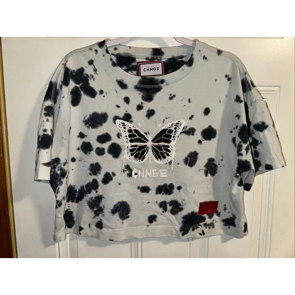 CHNGE Butterfly Tie-Dye Short-Sleeve Crop Top – Women’s Size Large